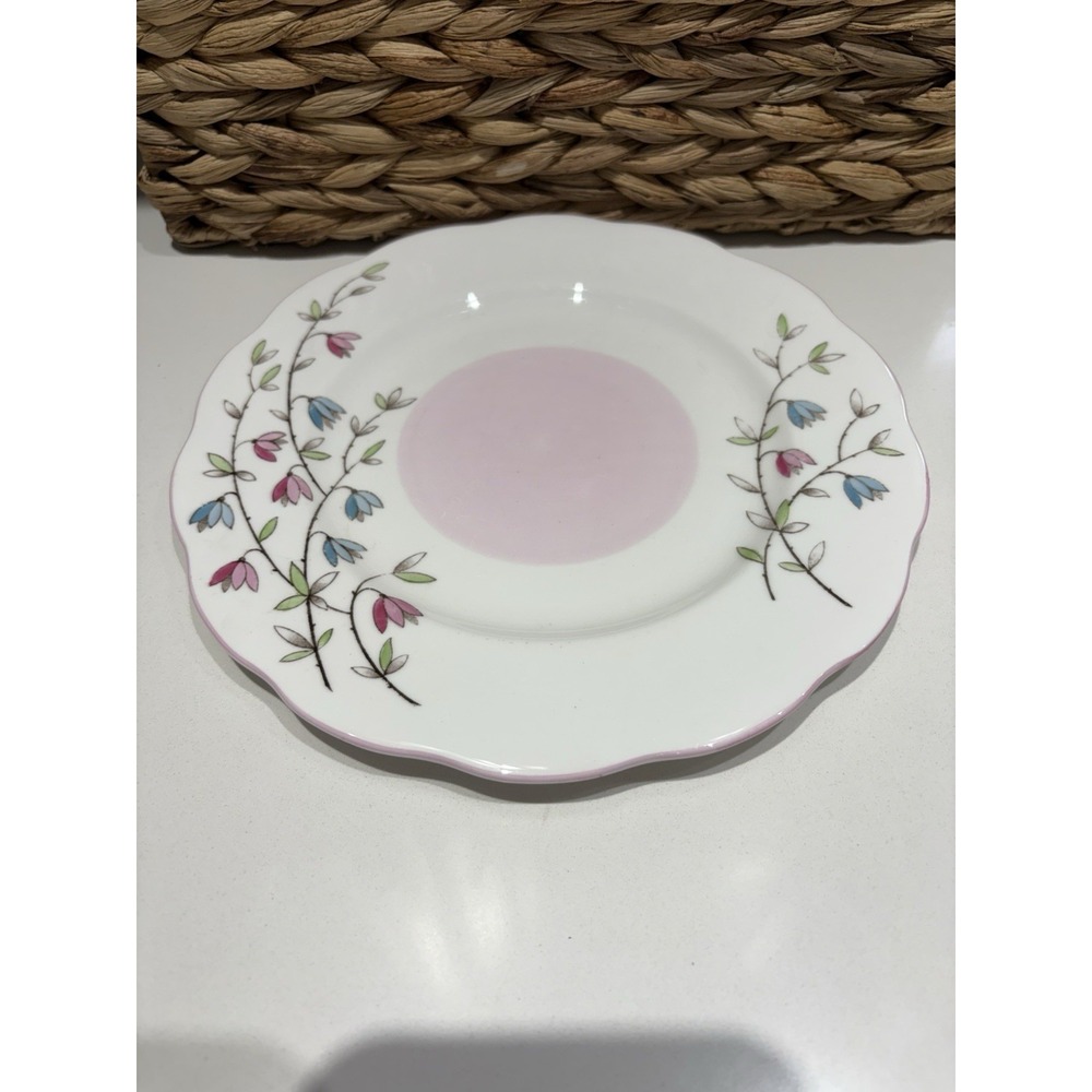 Queen Anne Fine Bone China Side Plate Pink Blue Floral Scalloped Rim England 8"